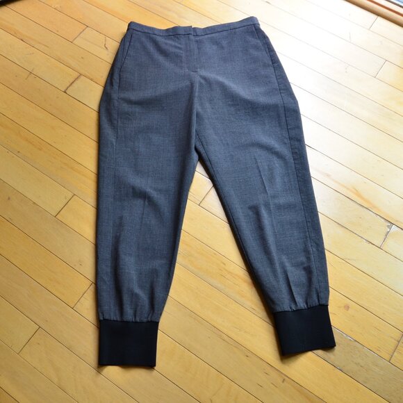 Theory jogger pants, ribbed cuffed hem, elastic waist, button and zip closure, L - Picture 1 of 13